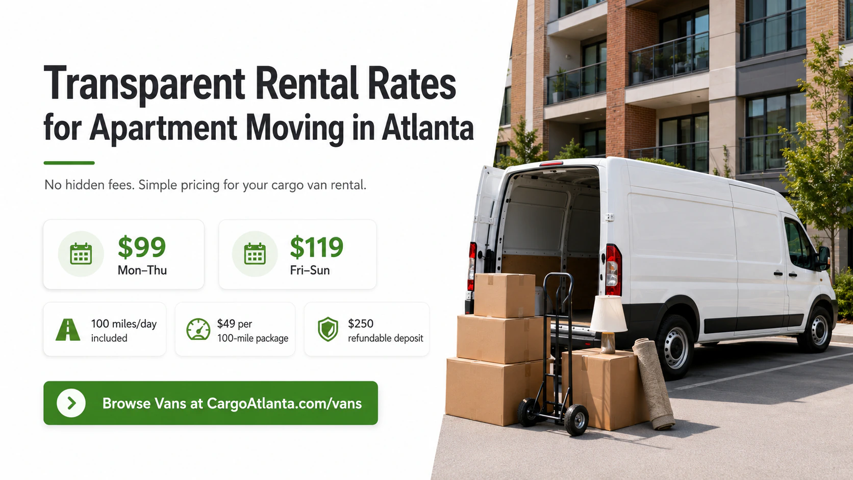Transparent Cargo Van Rental Rates for Apartment Moving in Atlanta